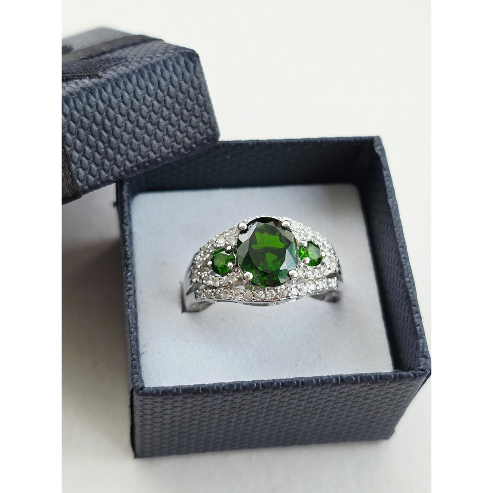 925 Sterling Silver Green Chrome Diopside White CZ Halo Ring Size 7.25 new